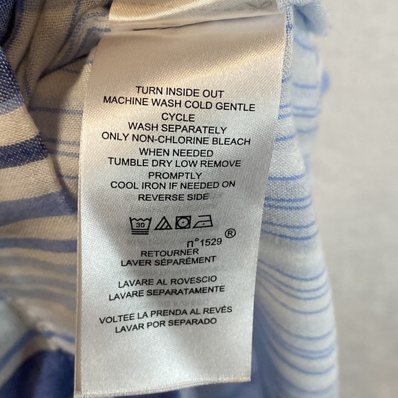 Lauren Ralph‎ Lauren Black Label Shirt Womens M Blue Striped Gauzy Boxy Logo - Picture 7 of 11